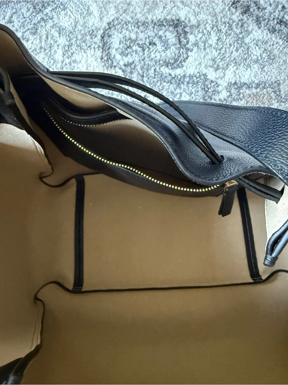 Tory Burch Romy Tote Black Leather Tote with Gold Logo Accent
